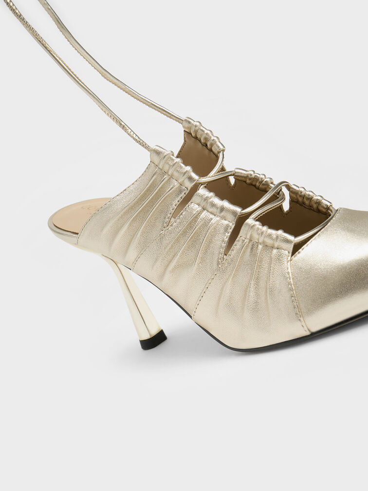Landis Metallic Leather Tie-Around Pumps, Gold, hi-res