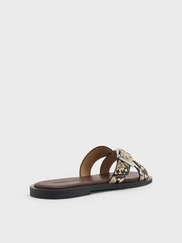 Anita Snake-Print Crossover Slides, Animal Print Natural, hi-res