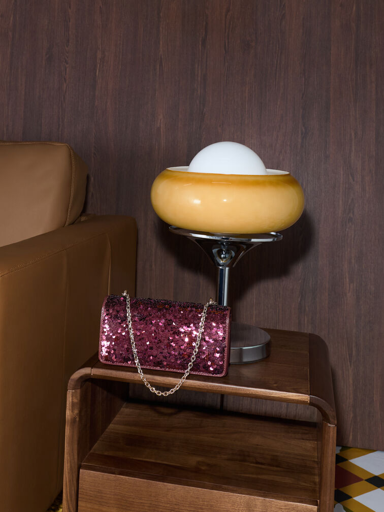 Paffuto Sequinned Wallet On Chain, Burgundy, hi-res