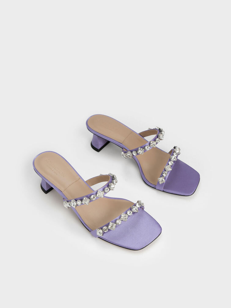 Gem-Encrusted Sculptural Heel Mules, Purple, hi-res