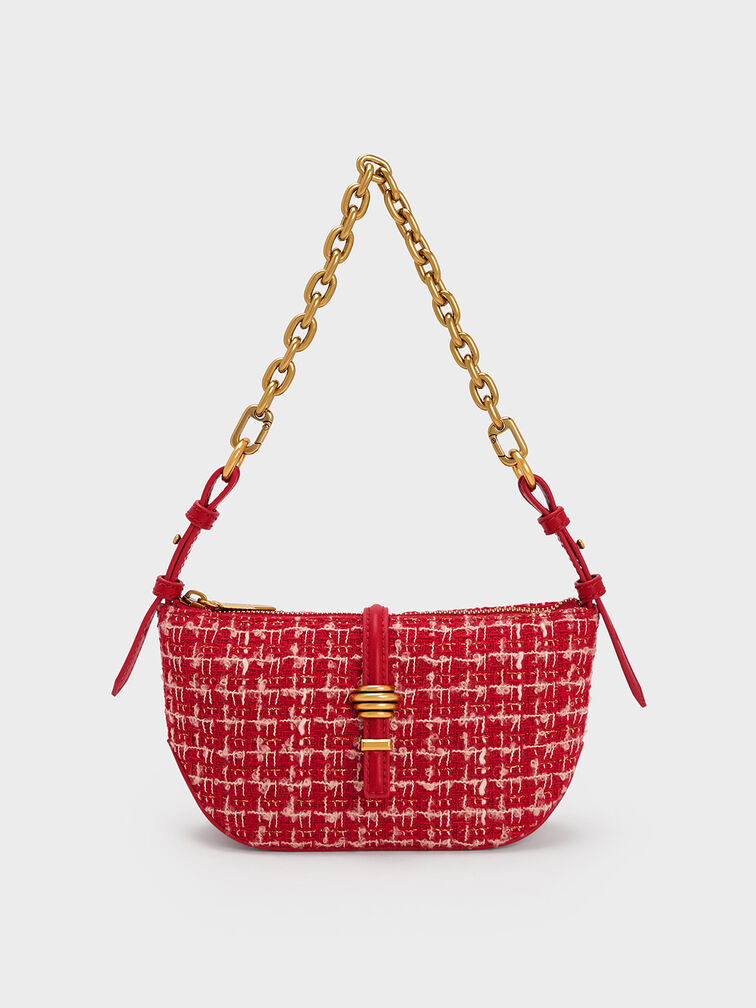 Trudy Tweed Belted Geometric Bag, Red, hi-res