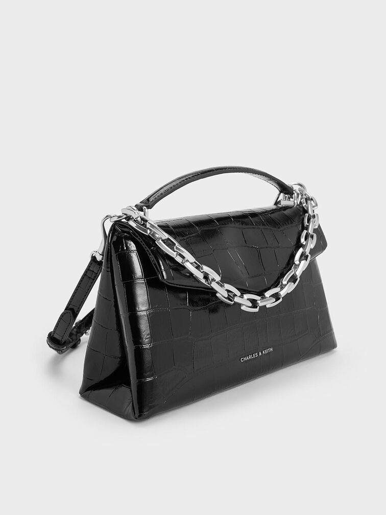 Andromeda Croc-Effect Chunky-Chain Top Handle Bag, Noir, hi-res