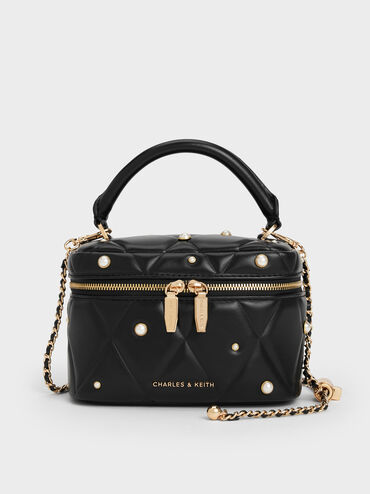 Arwen Quilted Pearl-Embellished Top Handle Vanity Bag, Black, hi-res