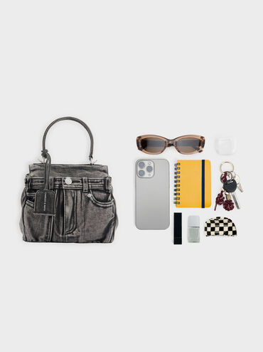 Arita Denim Jeans Top Handle Bag, Denim Noir, hi-res