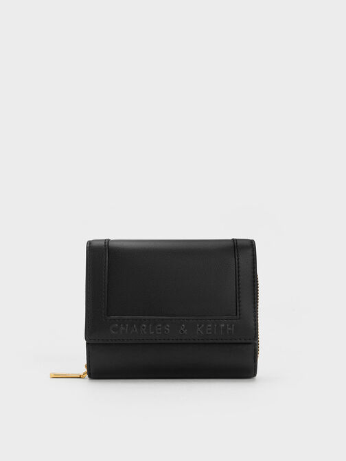 Stitch-Trim Front Flap Wallet, Black, hi-res