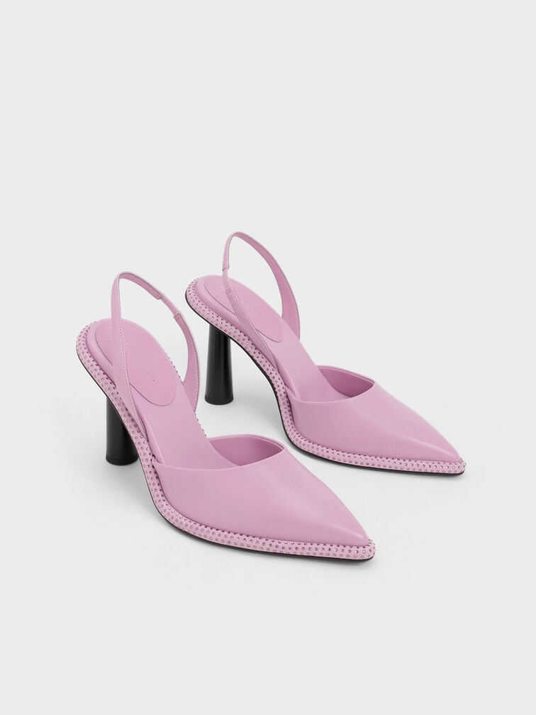 Crystal-Embellished Pointed-Toe Slingback Pumps, Lilac, hi-res