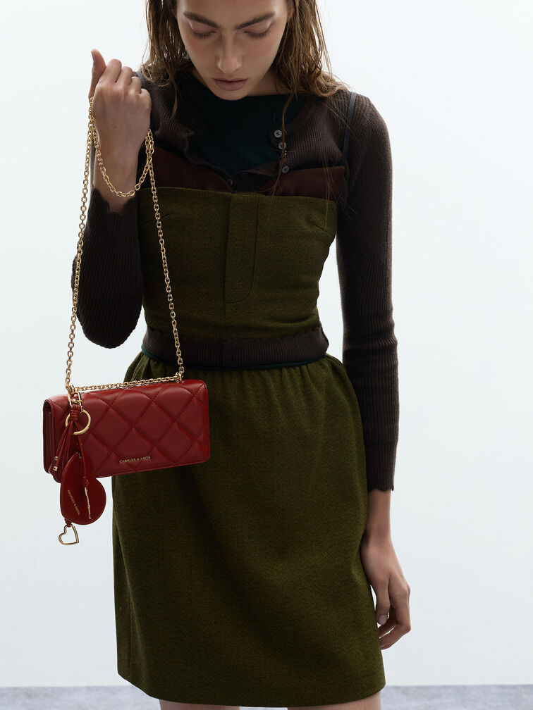 Paffuto Quilted Wallet On Chain, Tomato Red, hi-res