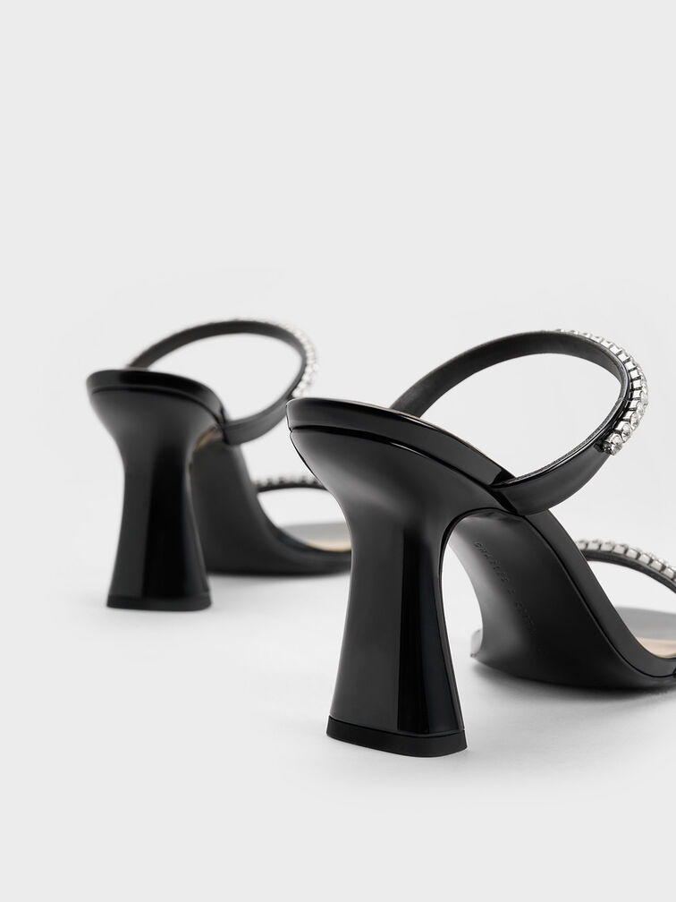 Patent Gem-Encrusted Heeled Sandals, Black Patent, hi-res
