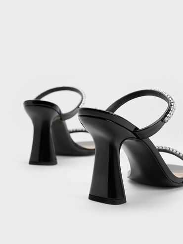 Patent Gem-Encrusted Heeled Sandals, Black Patent, hi-res