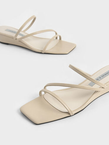 Strappy Wedge Mules, Beige, hi-res