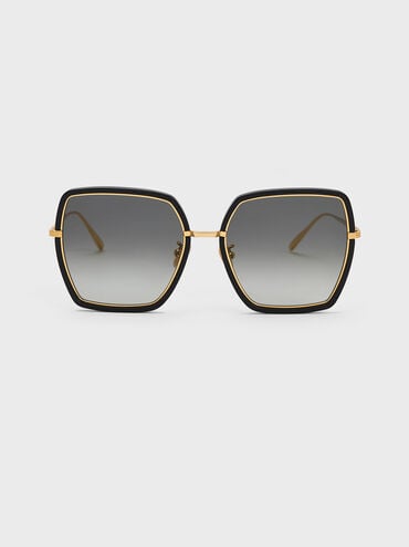 Oversized Square Butterfly Sunglasses, Black, hi-res
