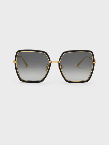 Oversized Square Butterfly Sunglasses, Black, hi-res
