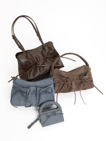 Mini Reese Ruched Bow Shoulder Bag, Smoky Blue, hi-res