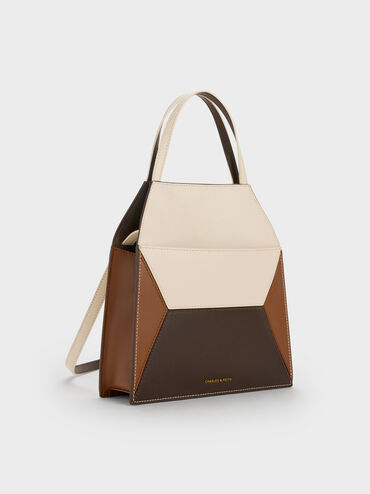 Nasrin Colourblock Geometric Tote Bag, Multi Brown, hi-res