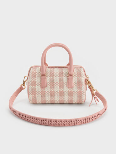 Everleigh Checkered Bowling Bag, Light Pink, hi-res