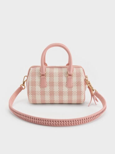 Everleigh Checkered Bowling Bag, Light Pink, hi-res