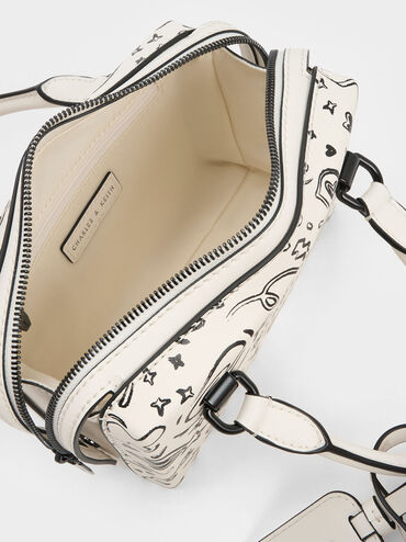 Cordele Printed Bowling Bag, Cream, hi-res