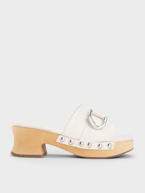 Gabine Studded Leather Open-Toe Clogs, White, hi-res