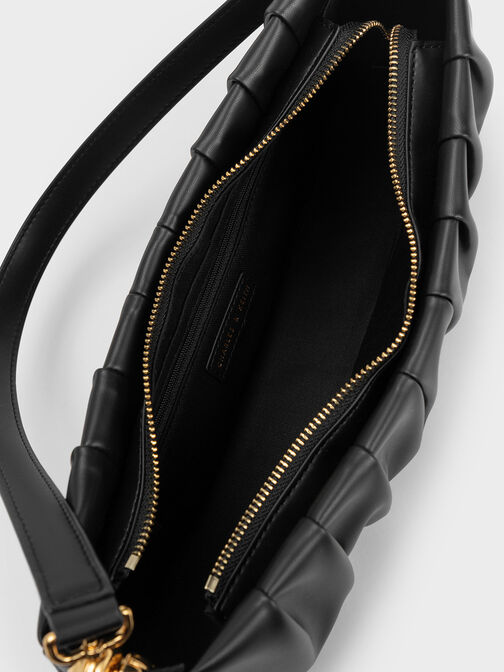 Aldora Ruched Shoulder Bag, Black, hi-res