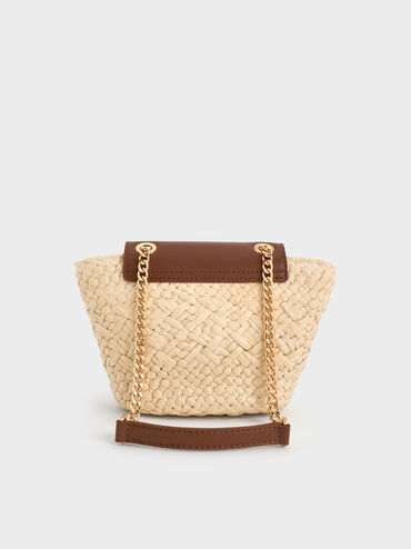 Shalia Raffia Chain-Strap Crossbody Bag, Natural Raffia, hi-res