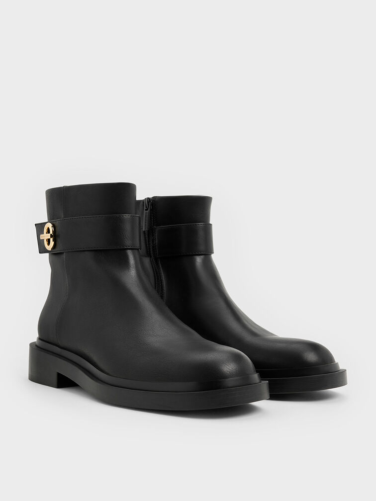 Metallic-Accent Ankle Boots, Black, hi-res