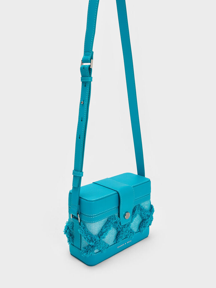 Bronte Frayed Denim Boxy Crossbody Bag, Blue, hi-res