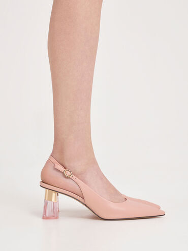 Oleana See-Through Trapeze Heel Slingback Pumps, Blush, hi-res