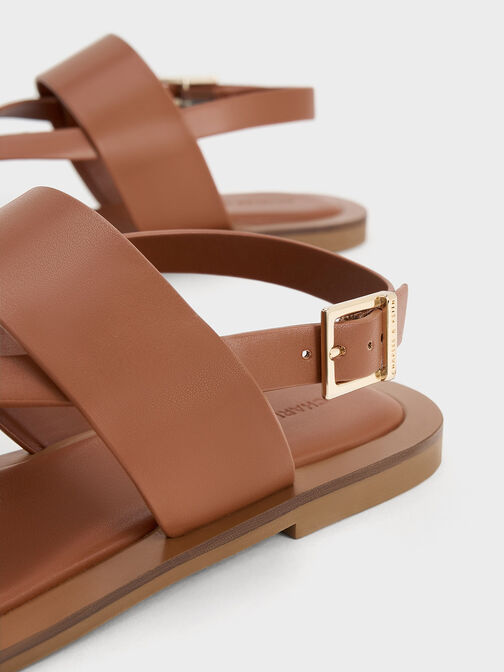 Toe-Ring Crossover-Strap Sandals, Cognac, hi-res