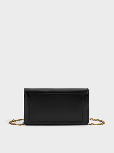 Samantha Envelope Chain-Embellished Crossbody Bag, Black, hi-res