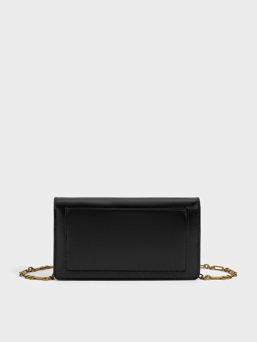 Samantha Envelope Chain-Embellished Crossbody Bag, Black, hi-res