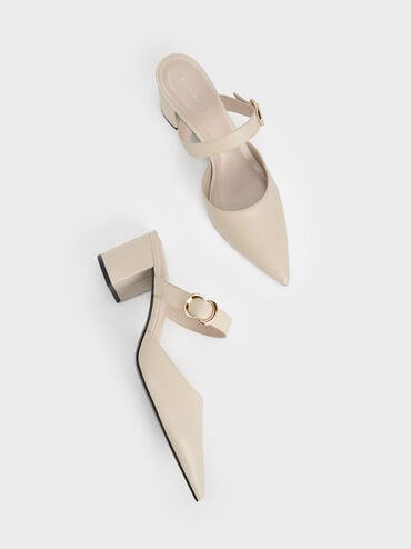 Metallic Accent Pointed-Toe Block-Heel Mules, Chalk, hi-res