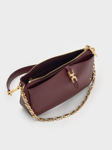 Adalyn Metallic-Buckle Chain-Handle Shoulder Bag, Wineberry Red, hi-res