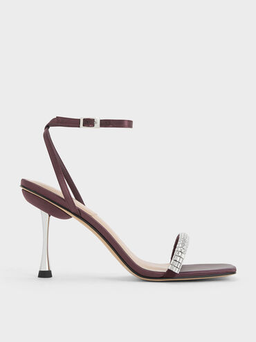 Demi Recycled Polyester Embellished Ankle-Strap Sandals, Prune, hi-res