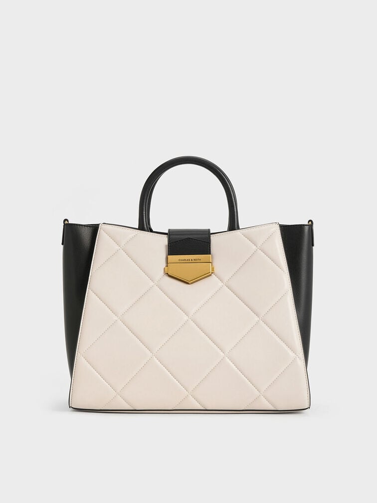 Vertigo Quilted Two-Tone Tote Bag, Multi, hi-res