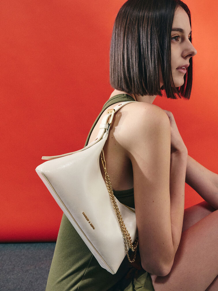 Atwood Chain-Embellished Shoulder Bag, Cream, hi-res