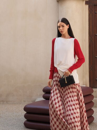 Taisia Satin Chain-Strap Envelope Bag, Black, hi-res