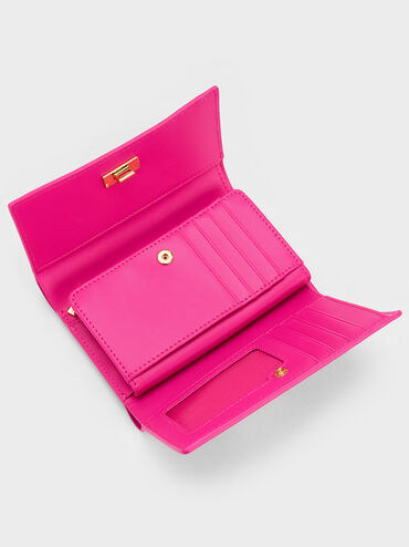 Huxley Metallic-Accent Front Flap Wallet, Fuchsia, hi-res