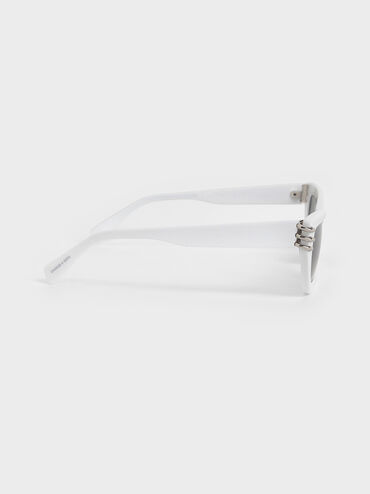 Recycled Acetate Metallic-Accent Angular Cat-Eye Sunglasses, White, hi-res