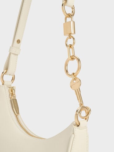 Lock & Key Chain Handle Trapeze Bag, Cream, hi-res