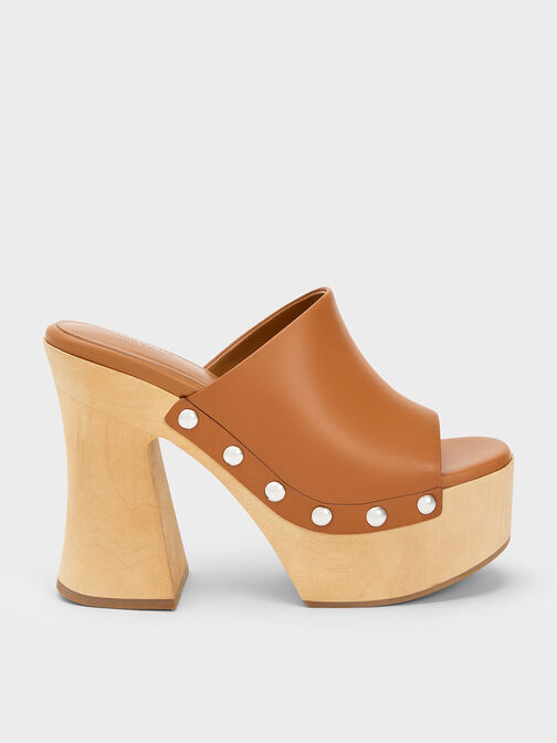 Tabitha Leather Platform Clogs, Brown, hi-res