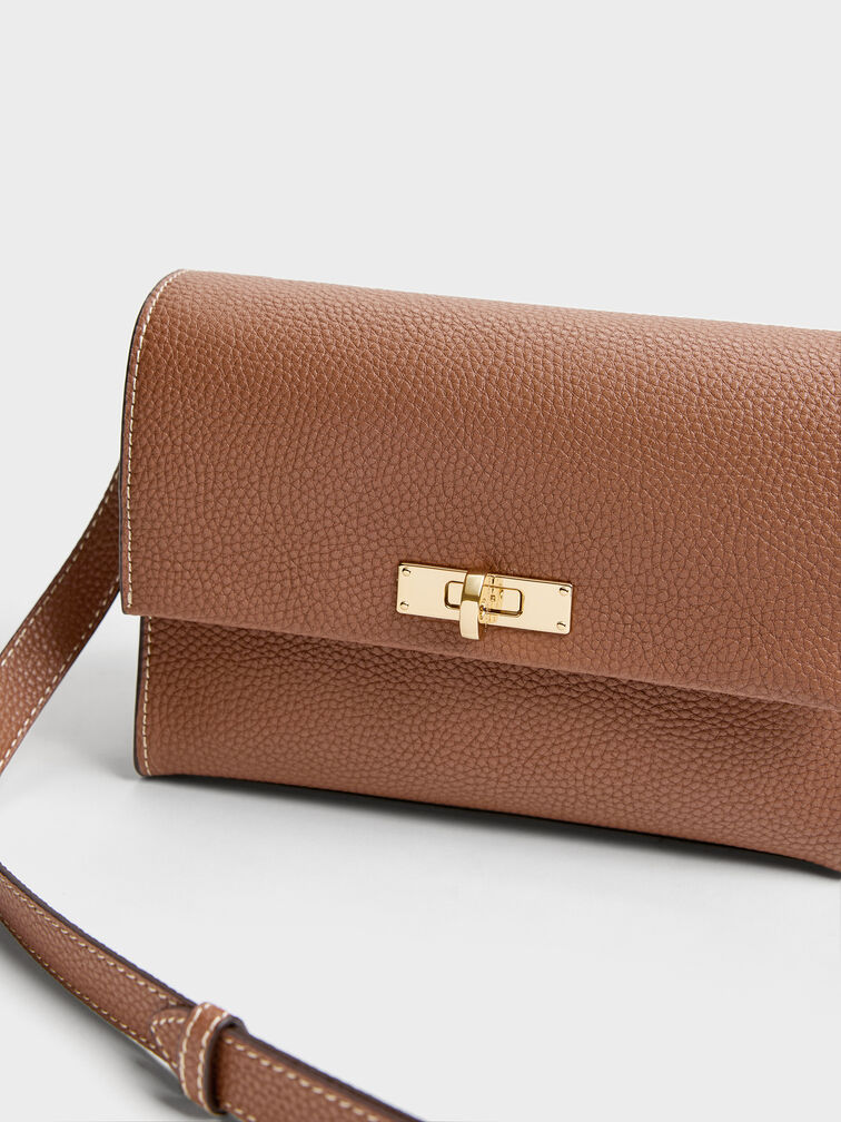 Chance Recycled Leather Turn-Lock Crossbody Bag, Chocolate, hi-res