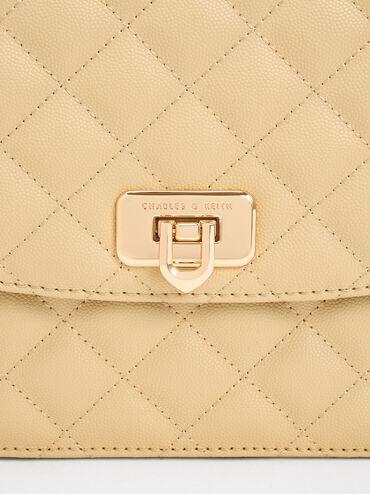 Cressida Quilted Chain Strap Bag, Beige, hi-res