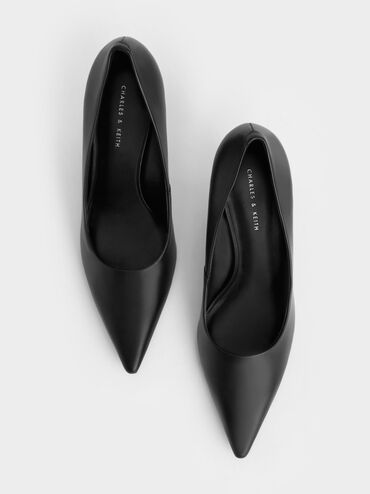 Sculptural Heel Pointed-Toe Pumps, Black, hi-res