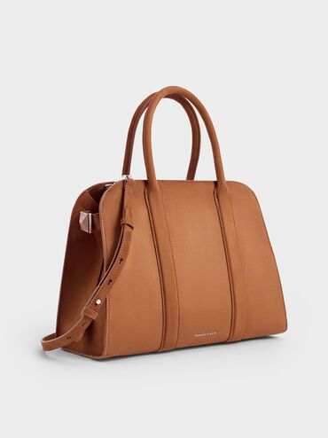 Axel Faux Suede Bowling Bag, Brown, hi-res