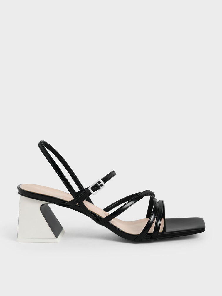 Two-Tone Trapeze Heel Sandals, Black, hi-res