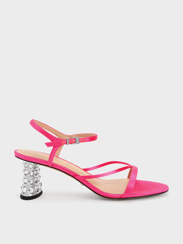 Embellished Heel Recycled Polyester Sandals, Pink, hi-res