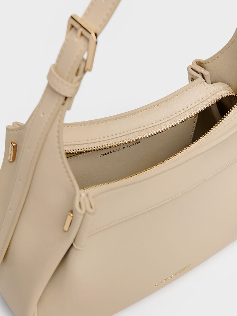 Clarice Pleated Shoulder Bag, Dusted Oat, hi-res