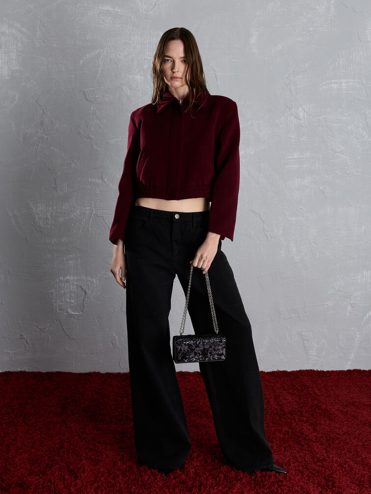 Paffuto Sequinned Wallet On Chain, Noir, hi-res