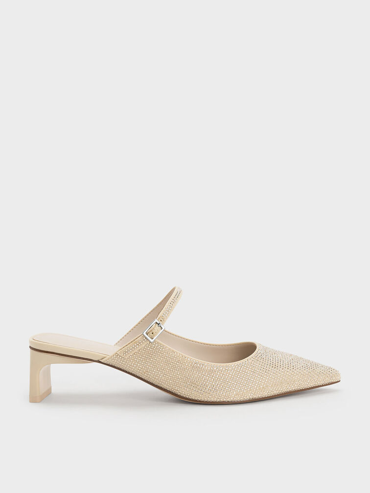 Gem-Embellished Blade Heel Mules, Nude, hi-res