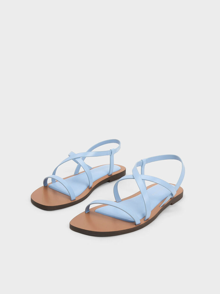 Asymmetrical Strappy Sandals, Blue, hi-res